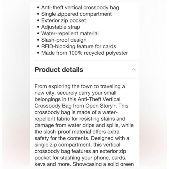 Open Story Anti-Theft Vertical Travel Green Water Repellent Festival‎ Crossbody - Picture 6 of 11